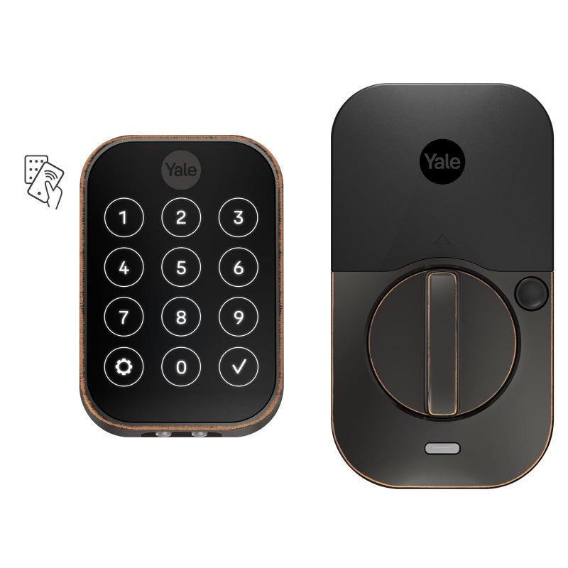 Yale Security Yale Assure Lock 2 Plus Apple Home Keys قفل باب دخول بدون مفتاح برونزي مع لوحة مفاتيح لقفل إدخال الرمز والفتح التلقائي (بدون شبكة Wi-Fi) يتطلب الوصول عن بعد Apple Home Hub عبر HomeKit YRD450-N-BLE-0BP - Image 1